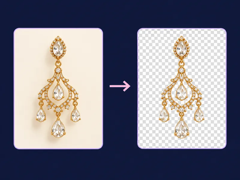 AI illustration: an earring photograph becomes an isolated product asset
